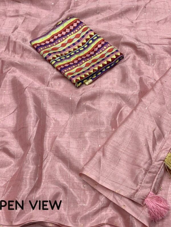 Soft Cotton Linen Saree Dusty Pink open view