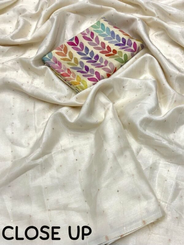 Soft Cotton Linen Saree Ivory Off White open view