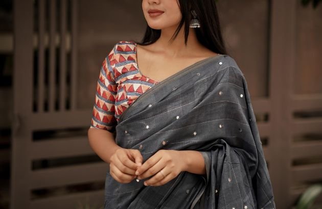 blue dhaara cotton liner saree mobile