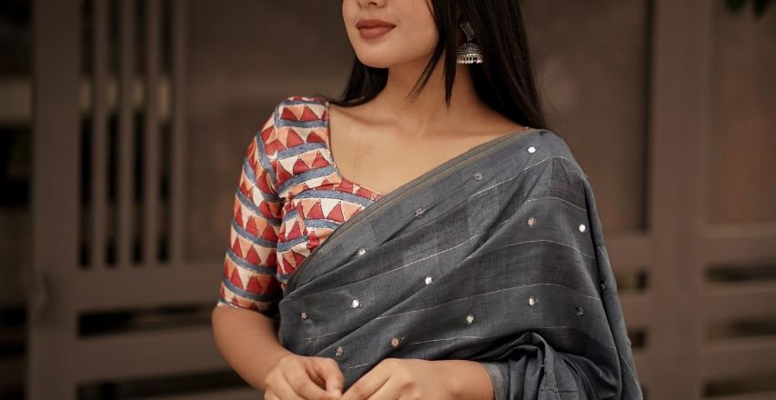 blue dhaara cotton liner saree