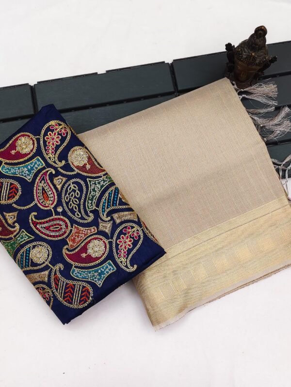 Beige Color Soft Cotton Plain Silk Saree With Border