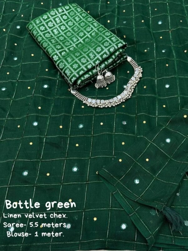 Bottle Green Color Soft Linen Saree