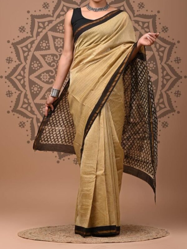 Chanderi Silk Saree Beige with Black