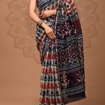 Chanderi Silk Saree Beige with Multicolor Print