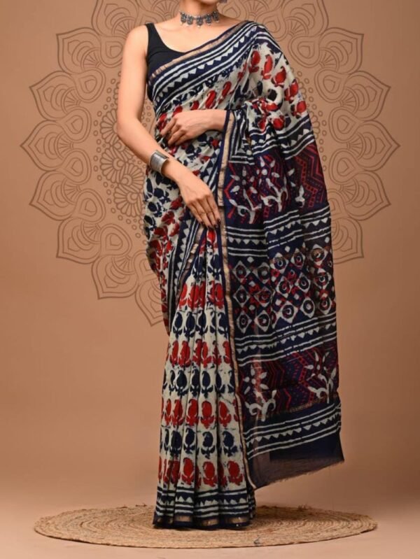 Chanderi Silk Saree Beige with Multicolor Print