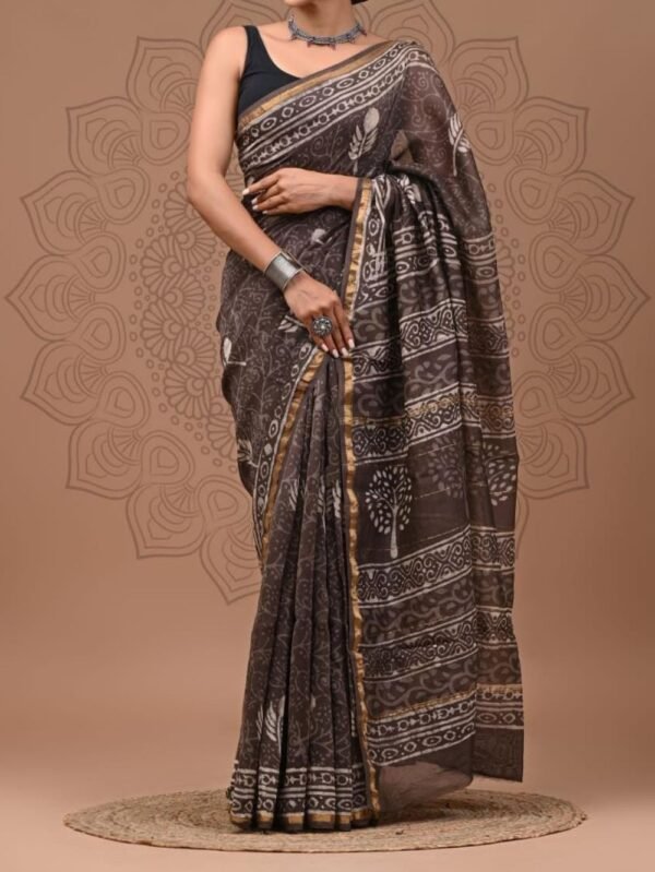 Chanderi Silk Saree Coffee Brown with Ivory Off White
