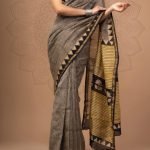 Chanderi Silk Saree Grey with Black