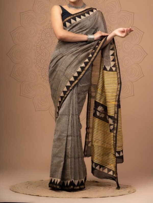 Chanderi Silk Saree Grey with Black