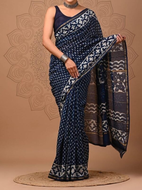 Chanderi Silk Saree Indigo Blue