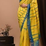 Chanderi Silk Saree Yellow with Teal Blue