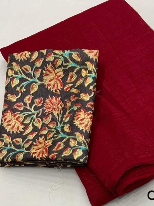 Cherry Red Color Crush Chiffon Saree With Simple Woven Shining