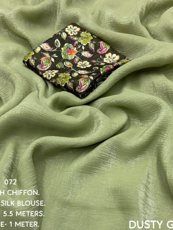 Crush Chiffon saree Dusty Green