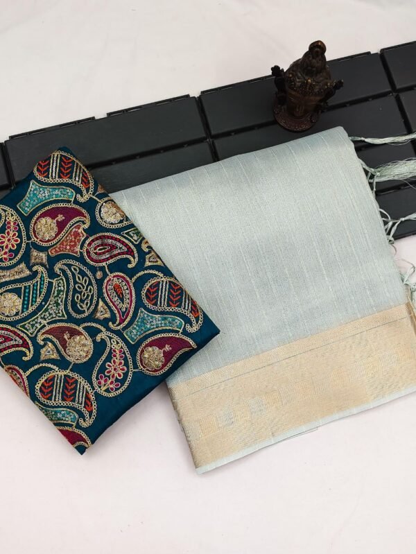 Grey Color Soft Cotton Plain Silk Saree With Border