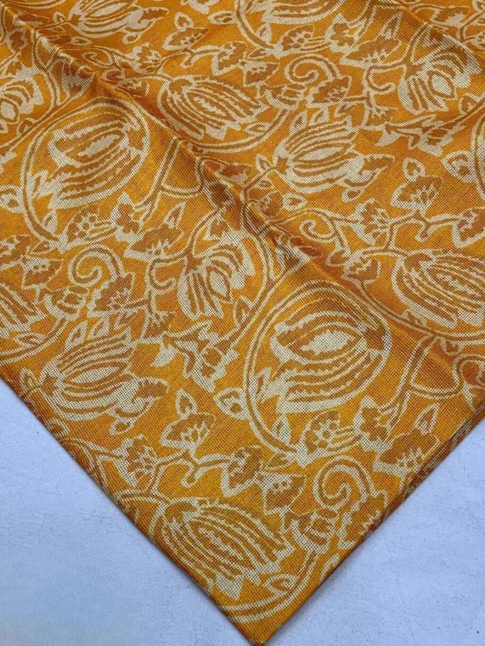 Hand Block Printed Indigo Saree with Yellow Blouse - Image 2