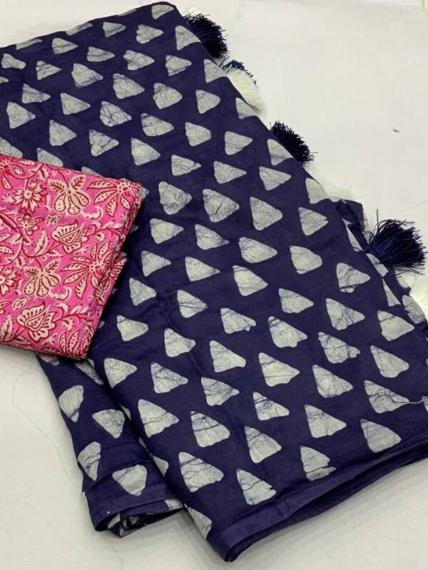 Indigo Batik Blue Saree with Pink Blouse