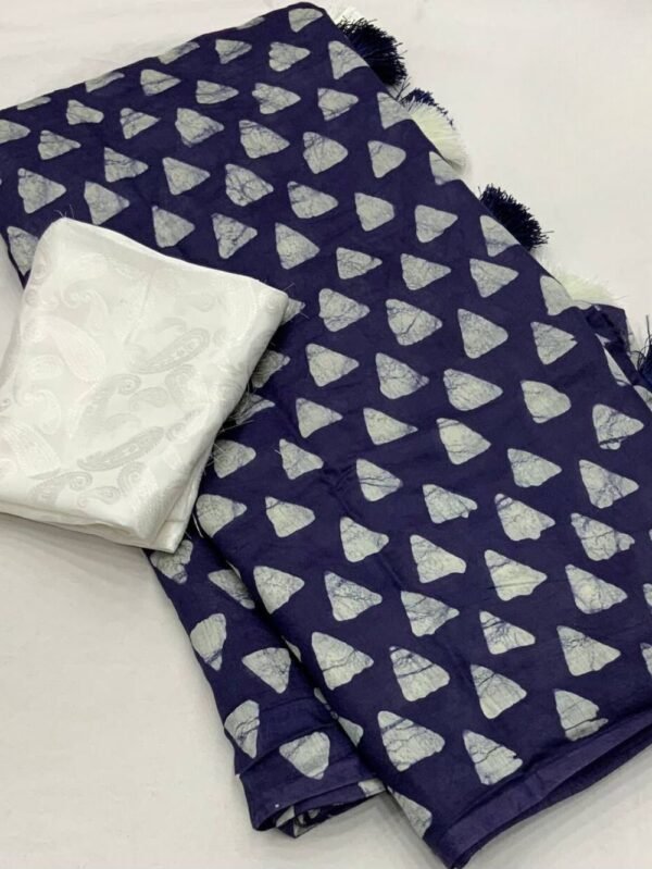 Indigo Batik Blue Saree with White Blouse