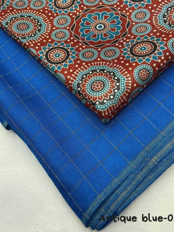 Jute Chex Silk Antique Blue Saree