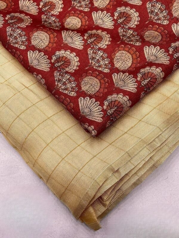 Jute Chex Silk Beige Saree
