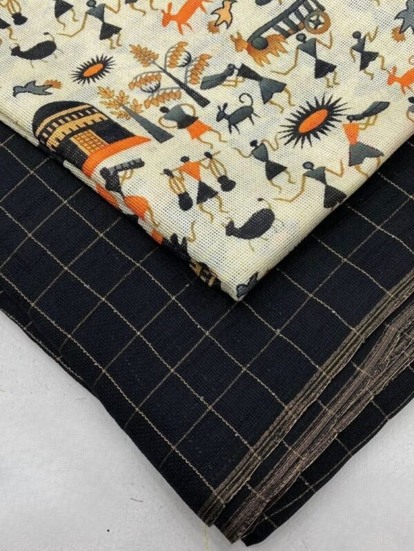 Jute Chex Silk Black Saree