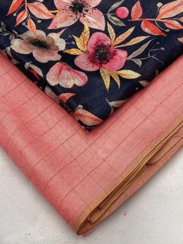 Jute Chex Silk Bright Dusty Pink Saree