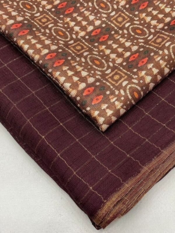 Jute Chex Silk Deep Maroon Saree