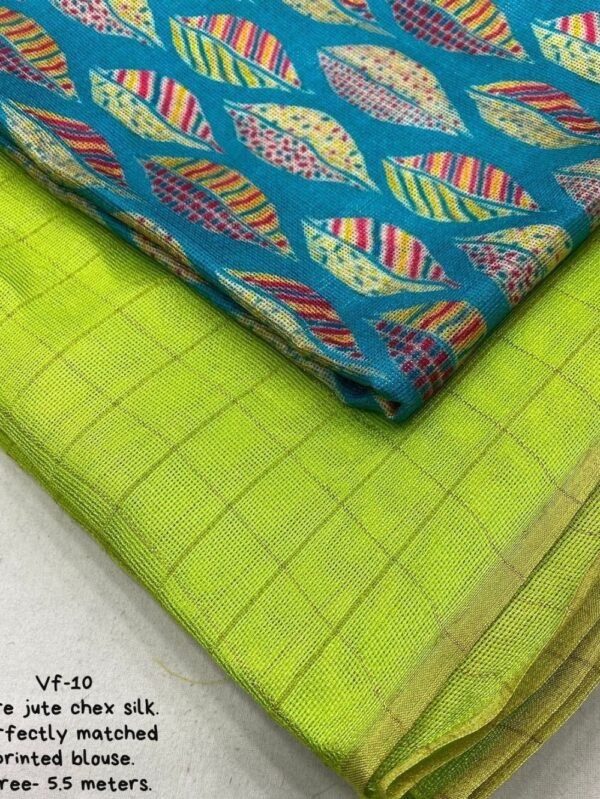 Jute Chex Silk Parrot Green Saree