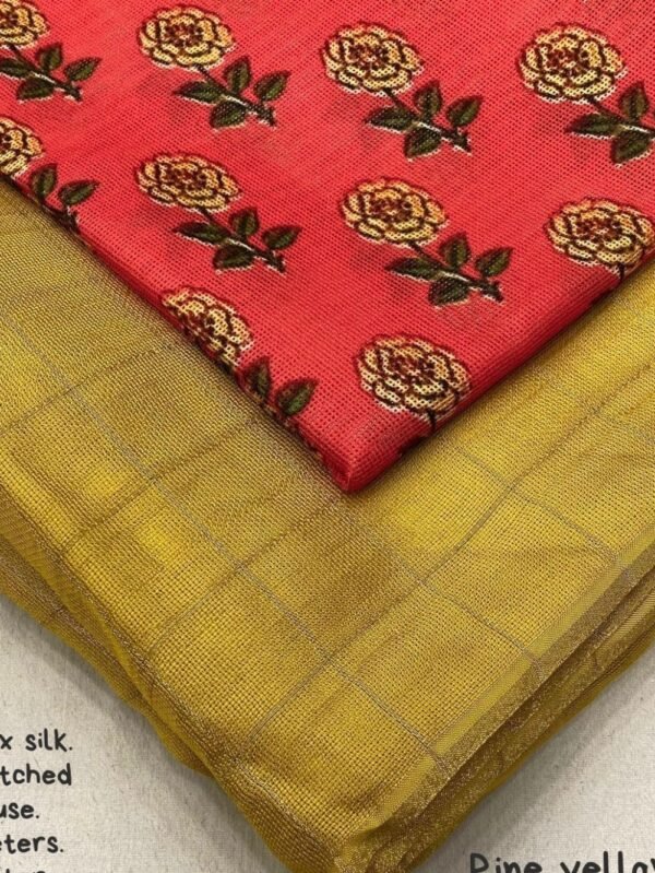 Jute Chex Silk Pine Yellow Saree
