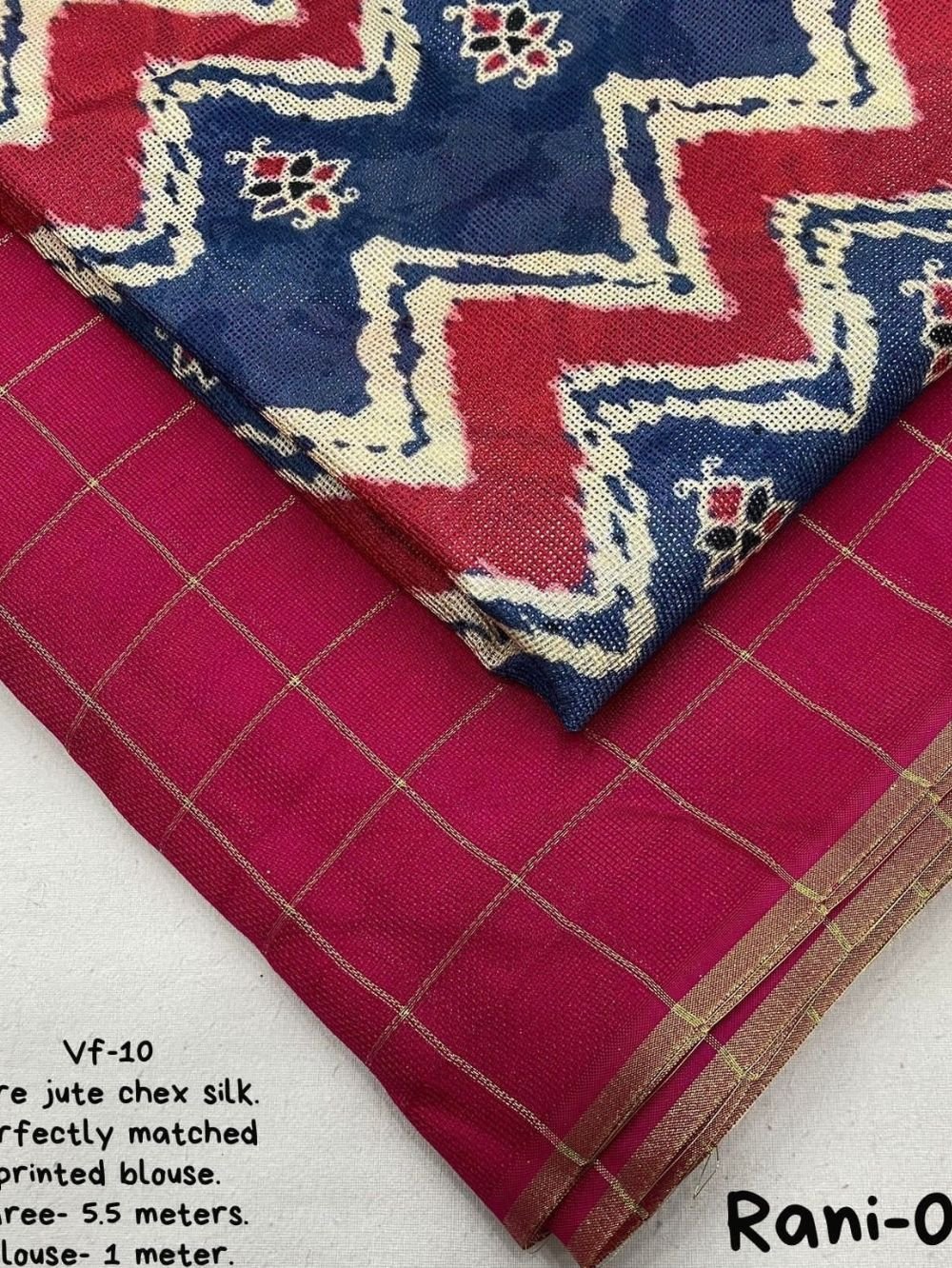 Jute Chex Silk Rani Saree