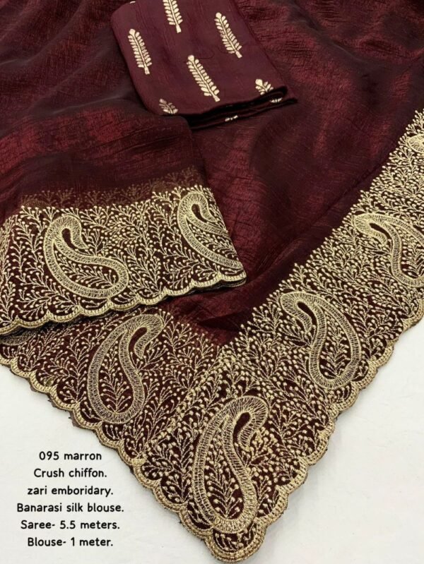 Maroon Crush Chiffon Zari Embroidery