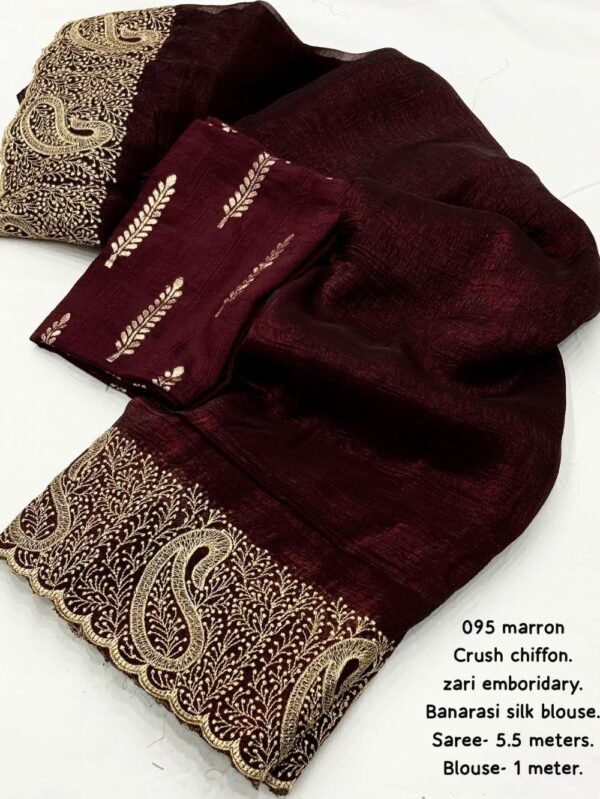 Maroon Crush Chiffon Zari Embroidery Open View