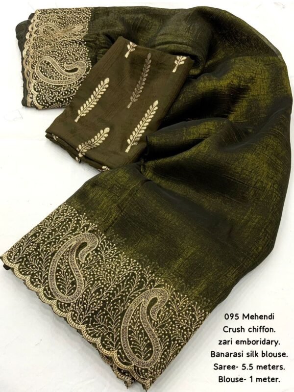 Mehndi Crush Chiffon Zari Embroidery
