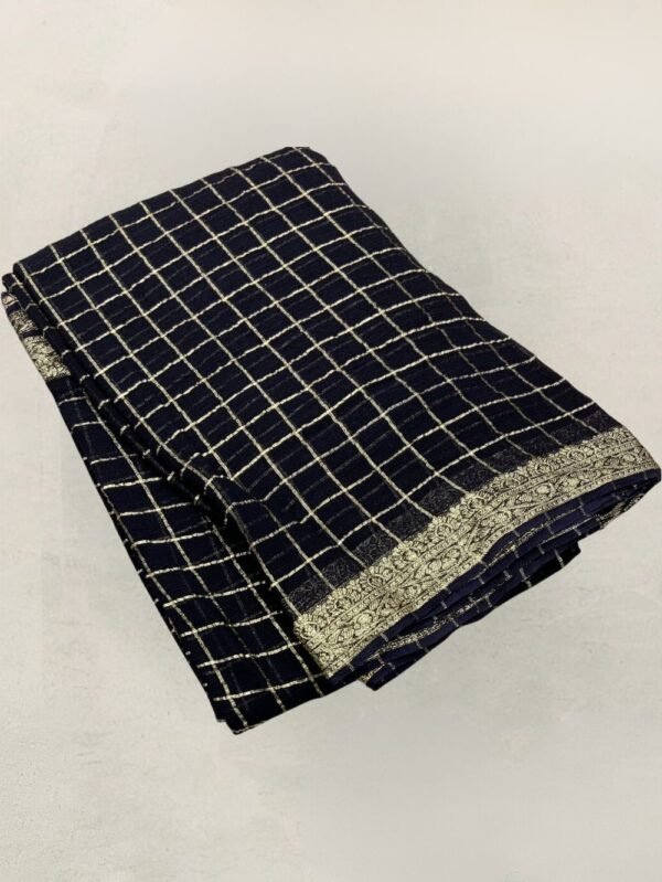 Pure Georgette Zari Chex Black