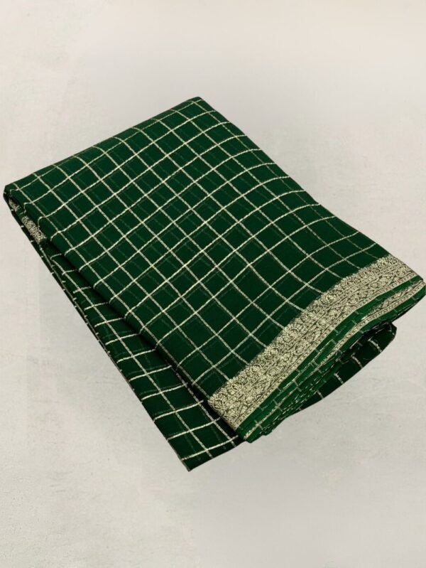Pure Georgette Zari Chex Bottle Green