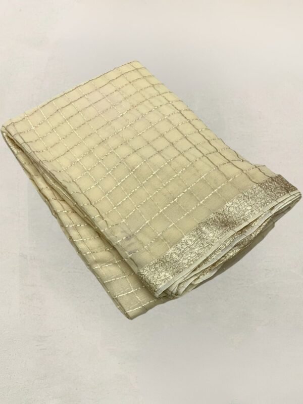 Pure Georgette Zari Chex Ivory Off White