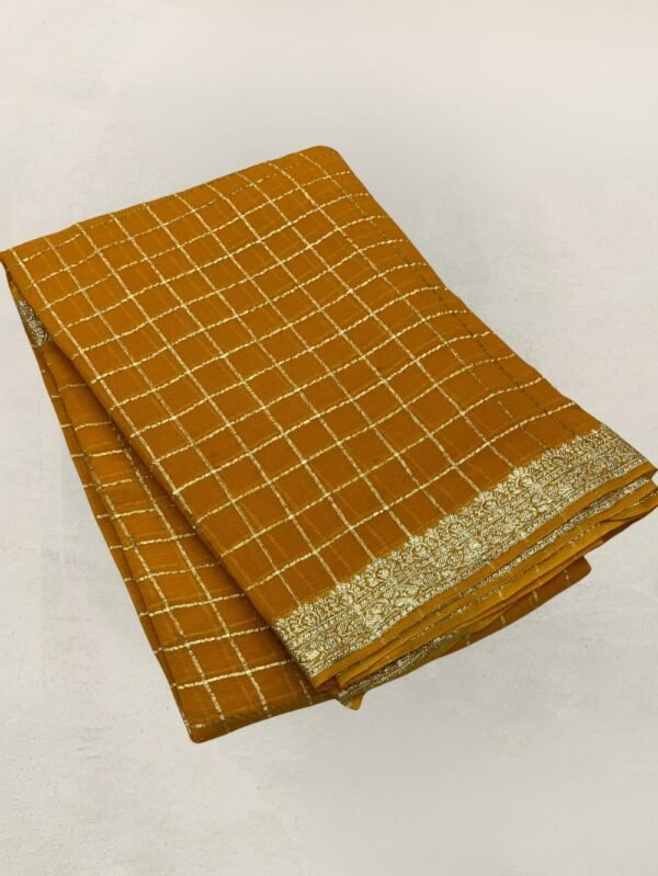 Pure Georgette Zari Chex Mustard