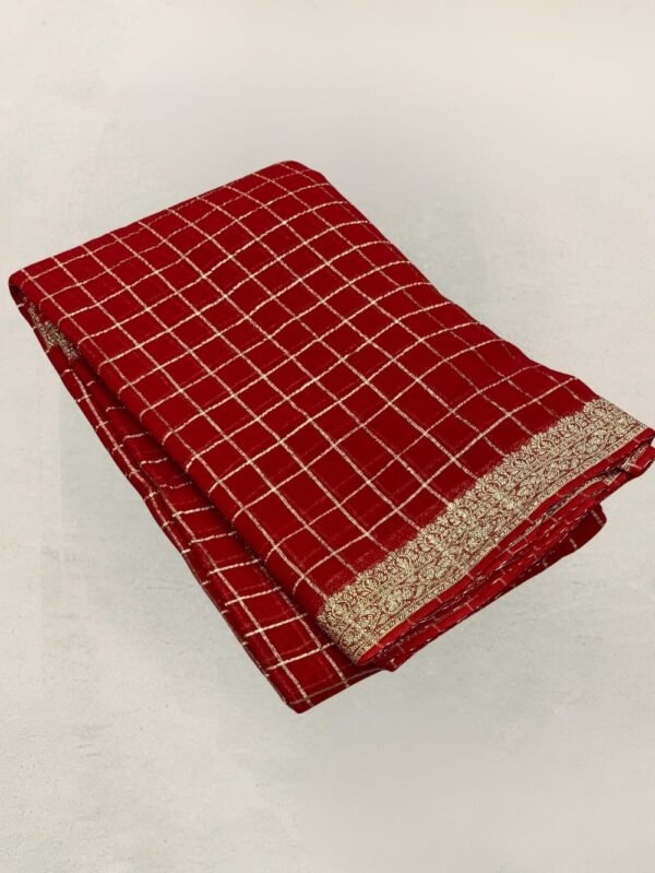 Pure Georgette Zari Chex Red