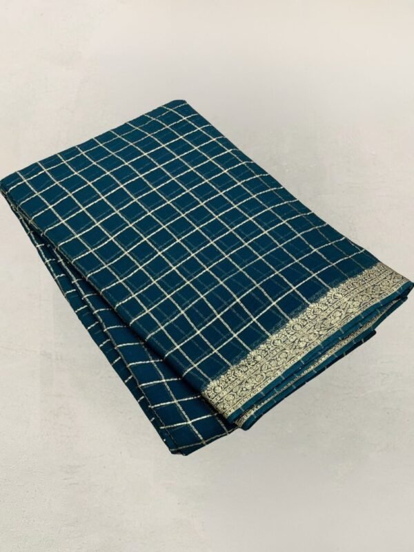 Pure Georgette Zari Chex Teal Blue