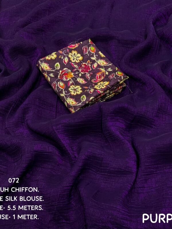 Purple Color Crush Chiffon Saree With Simple Woven Shining