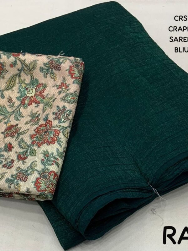 Rama Green Color Crush Chiffon Saree With Simple Woven Shining