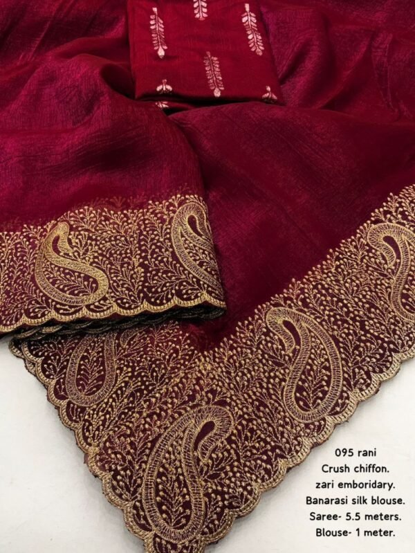 Rani Crush Chiffon Zari Embroidery Open View