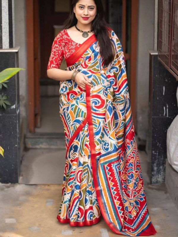 Red Color Fancy Cotton Printed Saree
