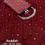 Reddish Color Soft Linen Saree with Weaving Chex of Velvet Thread