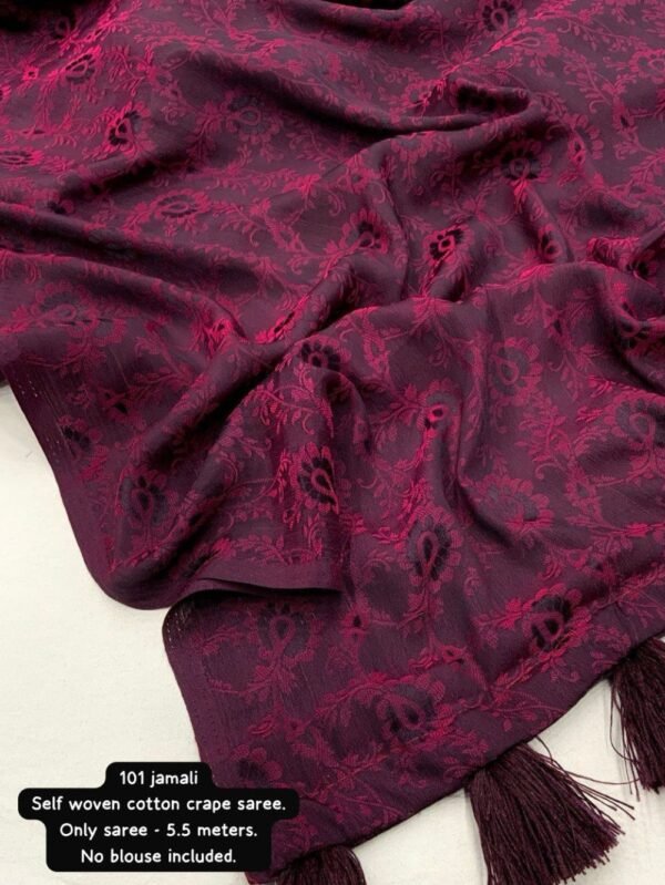 Self-Woven Crape Jamali Color Cotton Crepe Sarees