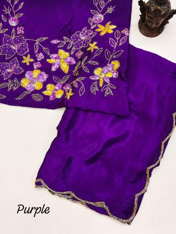 Soft Chinon Silk Purple Saree Blue Dhaara