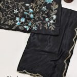 Soft Chinon Silk Saree - Black - Blue Dhaara