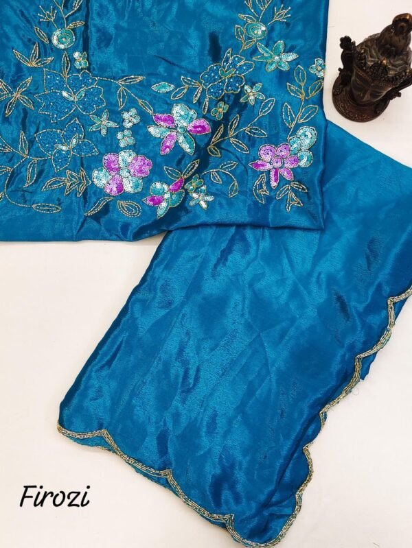 Soft Chinon Silk Saree - Firozi - Blue Dhaara