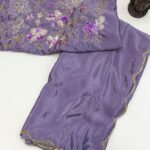 Soft Chinon Silk Saree - Lilac - Blue Dhaara