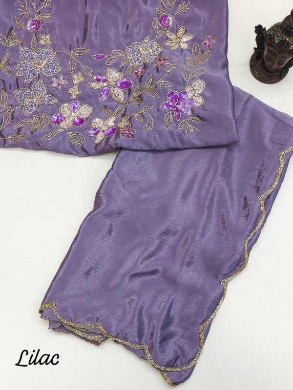 Soft Chinon Silk Saree - Lilac - Blue Dhaara
