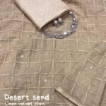Soft Linen Saree Weaving Chex Desert Send