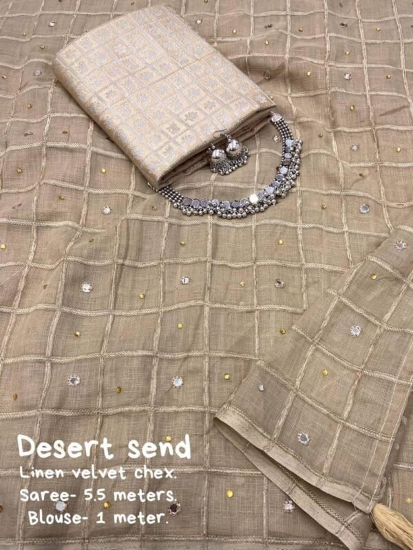 Soft Linen Saree Weaving Chex Desert Send